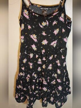 Hot Topic Black Dress with Pink Moon & Floral Print